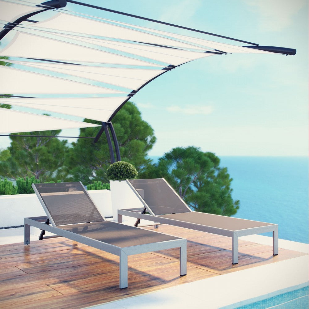 Shore Chaise Outdoor Patio Aluminum Set of 2, Silver Gray, EEI-2472-SLV-GRY-SET