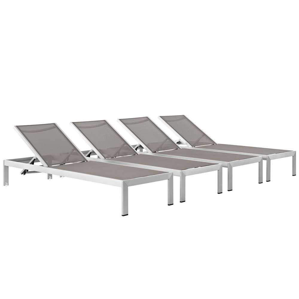 Shore Chaise Outdoor Patio Aluminum Set of 4, Silver Gray, EEI-2473-SLV-GRY-SET