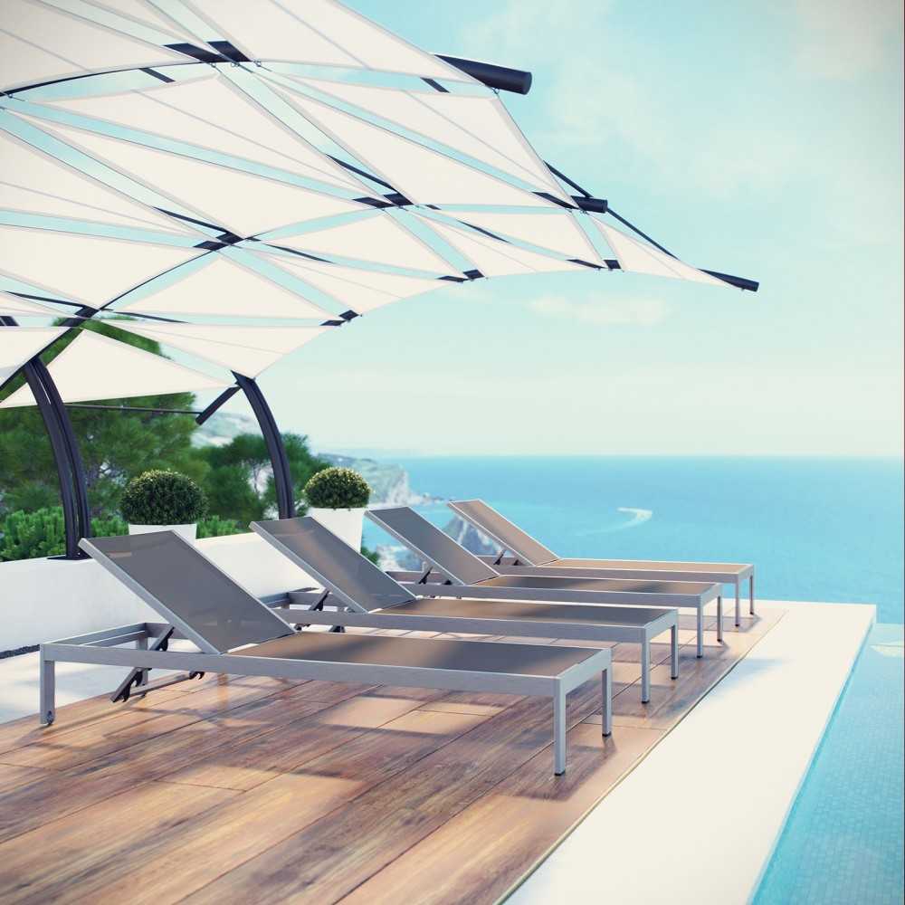 Shore Chaise Outdoor Patio Aluminum Set of 4, Silver Gray, EEI-2473-SLV-GRY-SET