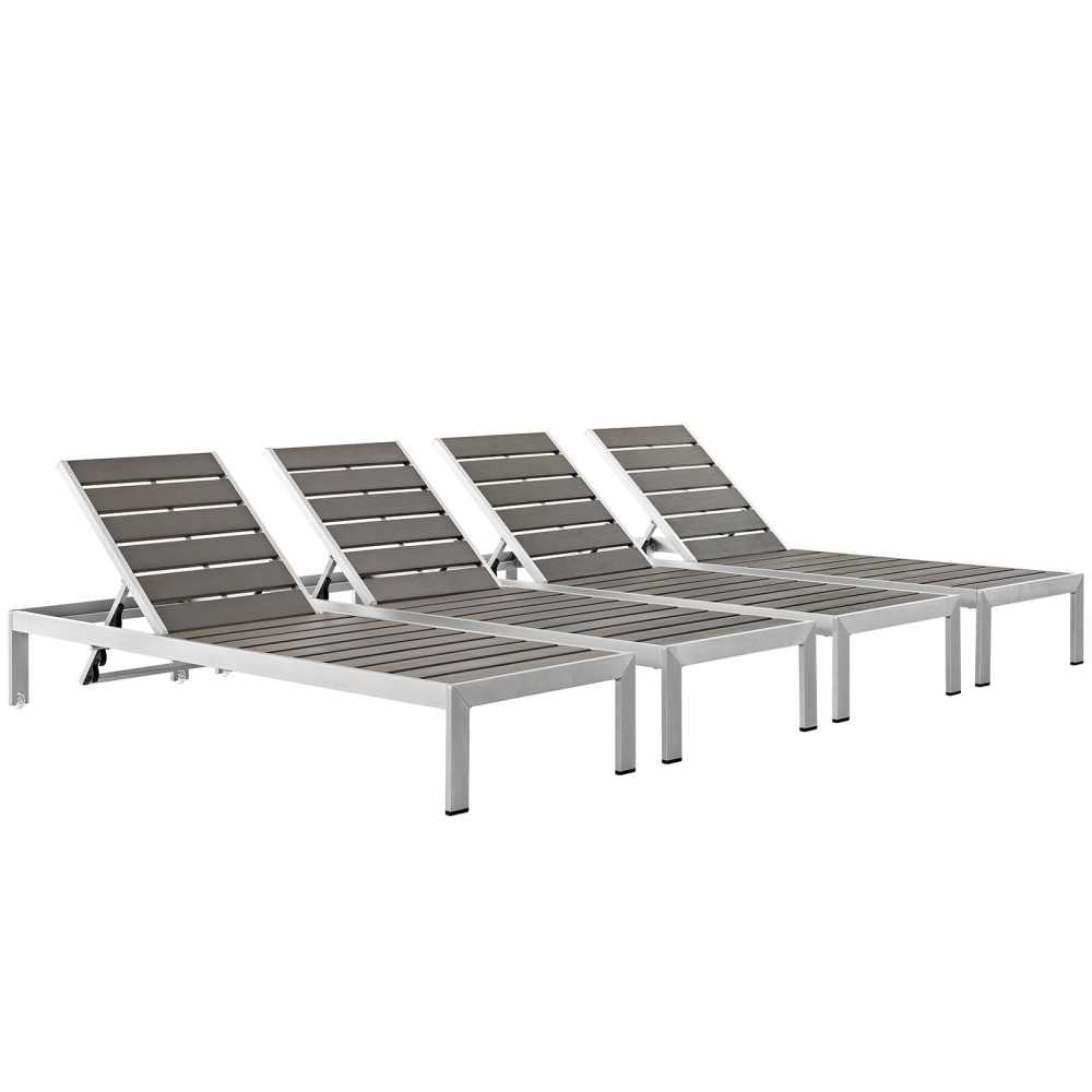 Shore Chaise Outdoor Patio Aluminum Set of 4, Silver Gray, EEI-2468-SLV-GRY-SET