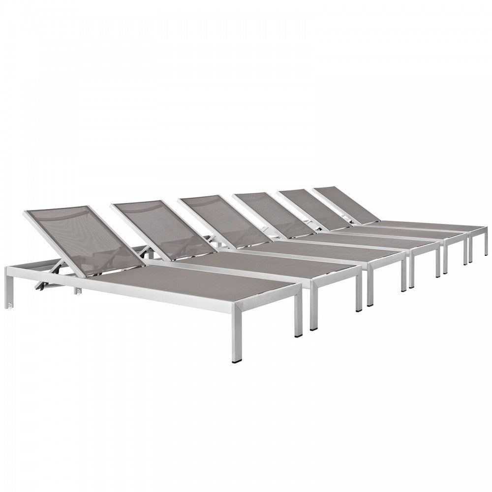 Shore Chaise Outdoor Patio Aluminum Set of 6, Silver Gray, EEI-2474-SLV-GRY-SET