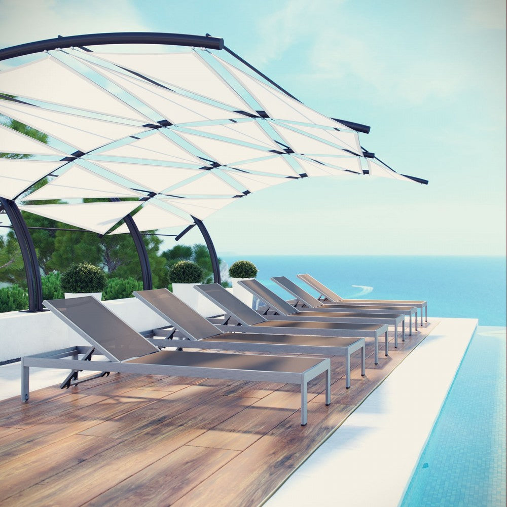 Shore Chaise Outdoor Patio Aluminum Set of 6, Silver Gray, EEI-2474-SLV-GRY-SET