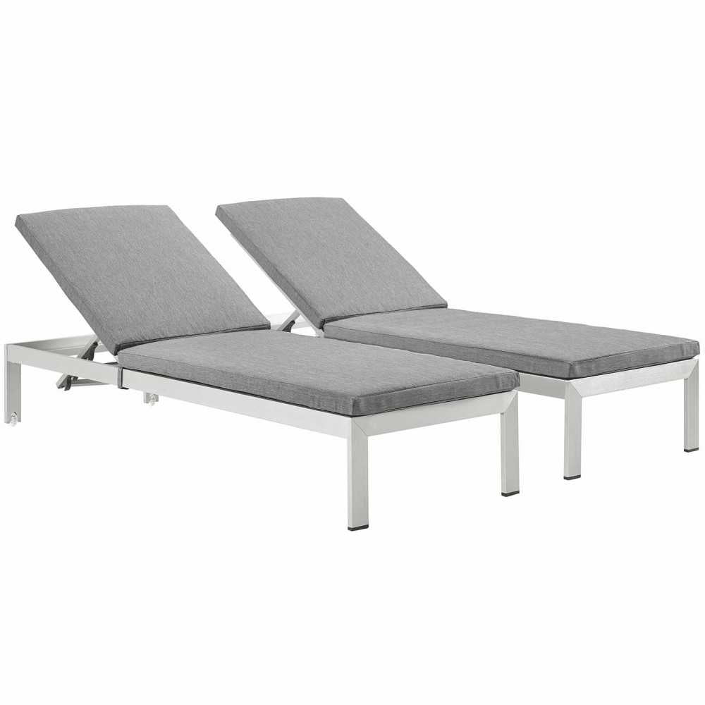 Shore Chaise with Cushions Outdoor Patio Aluminum Set of 2, Silver Gray