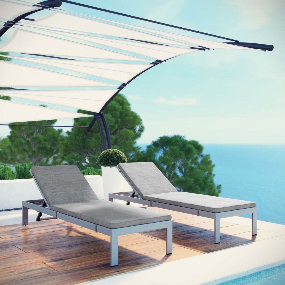 Shore Chaise with Cushions Outdoor Patio Aluminum Set of 2, Silver Gray