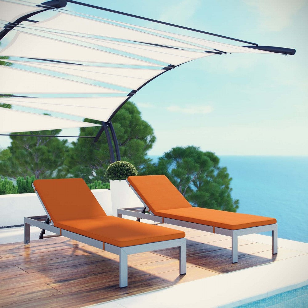 Shore Chaise with Cushions Outdoor Patio Aluminum Set of 2, Silver Orange