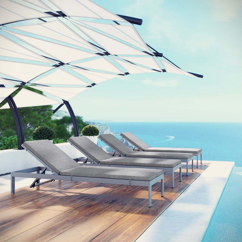 Shore Chaise with Cushions Outdoor Patio Aluminum Set of 4, Silver Gray