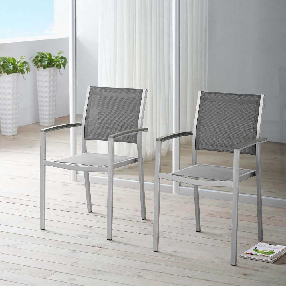 Shore Dining Chair Outdoor Patio Aluminum Set of 2, Silver Gray