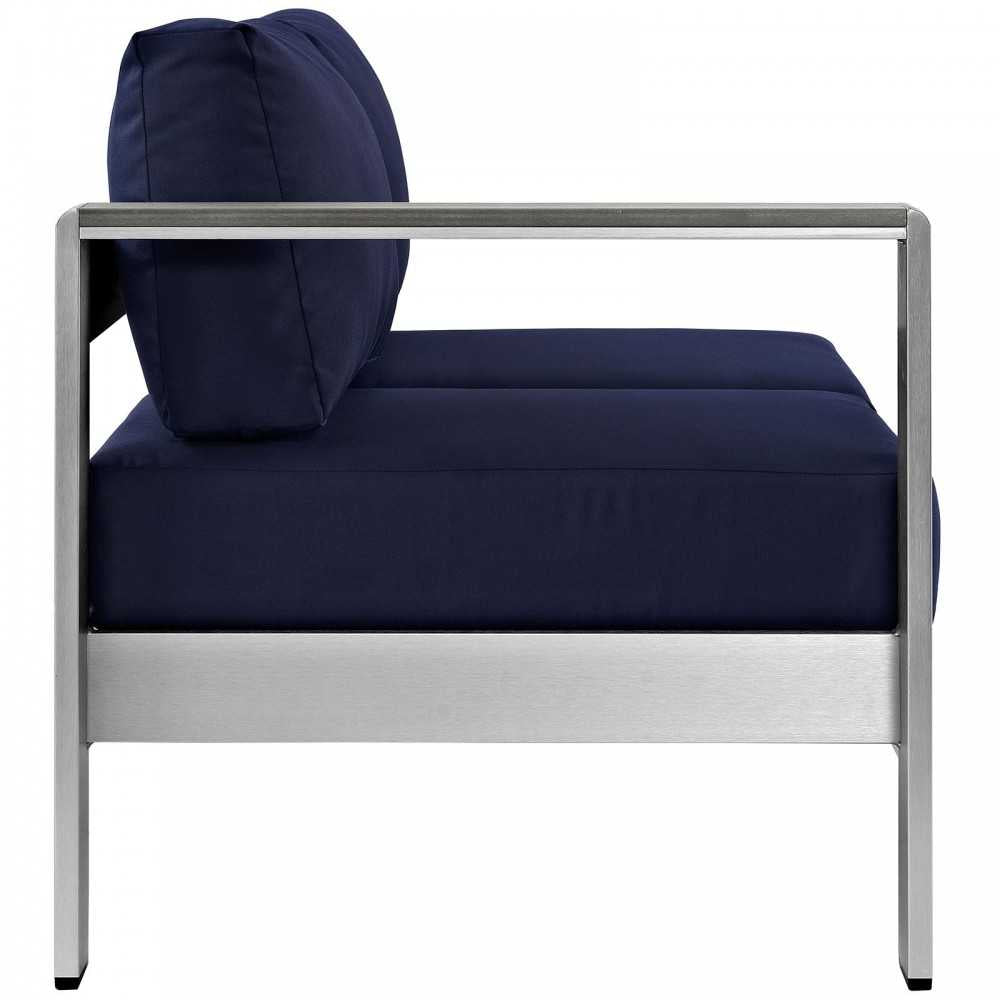 Shore Left-Arm Corner Sectional Outdoor Patio Aluminum Loveseat, Silver Navy