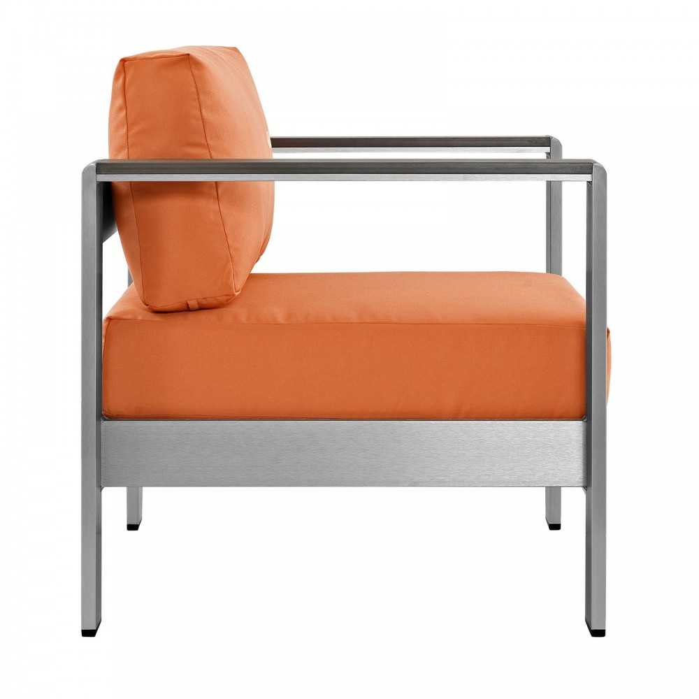 Shore Outdoor Patio Aluminum Armchair, Silver Orange
