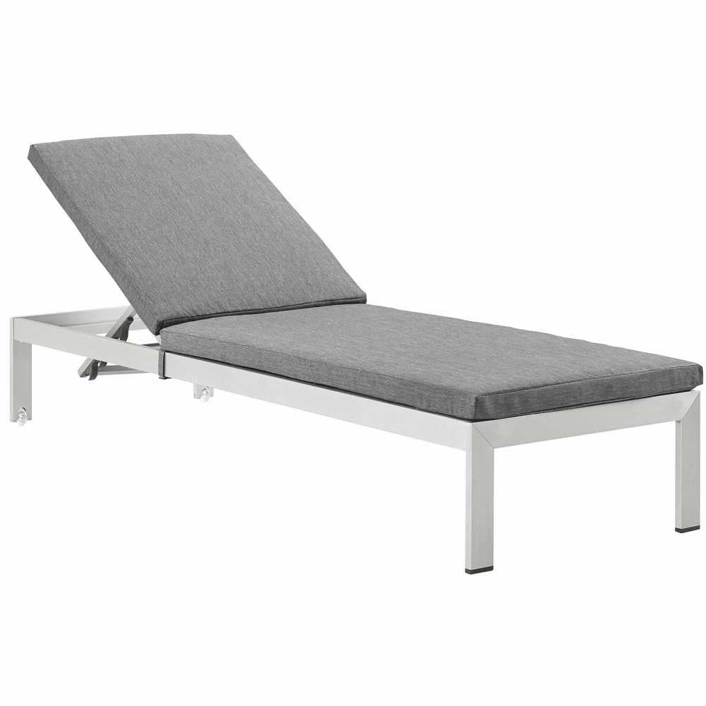 Shore Outdoor Patio Aluminum Chaise with Cushions, Silver Gray, EEI-4502-SLV-GRY