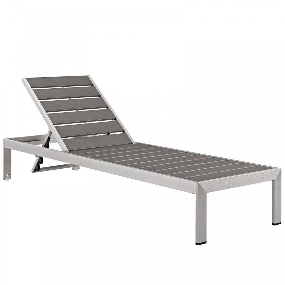 Shore Outdoor Patio Aluminum Chaise with Cushions, Silver Gray, EEI-4502-SLV-GRY