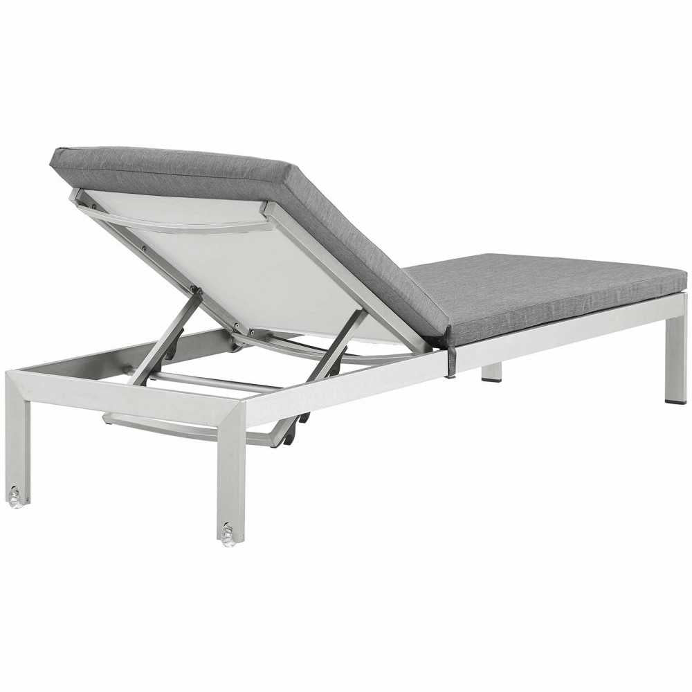 Shore Outdoor Patio Aluminum Chaise with Cushions, Silver Gray, EEI-5547-SLV-GRY