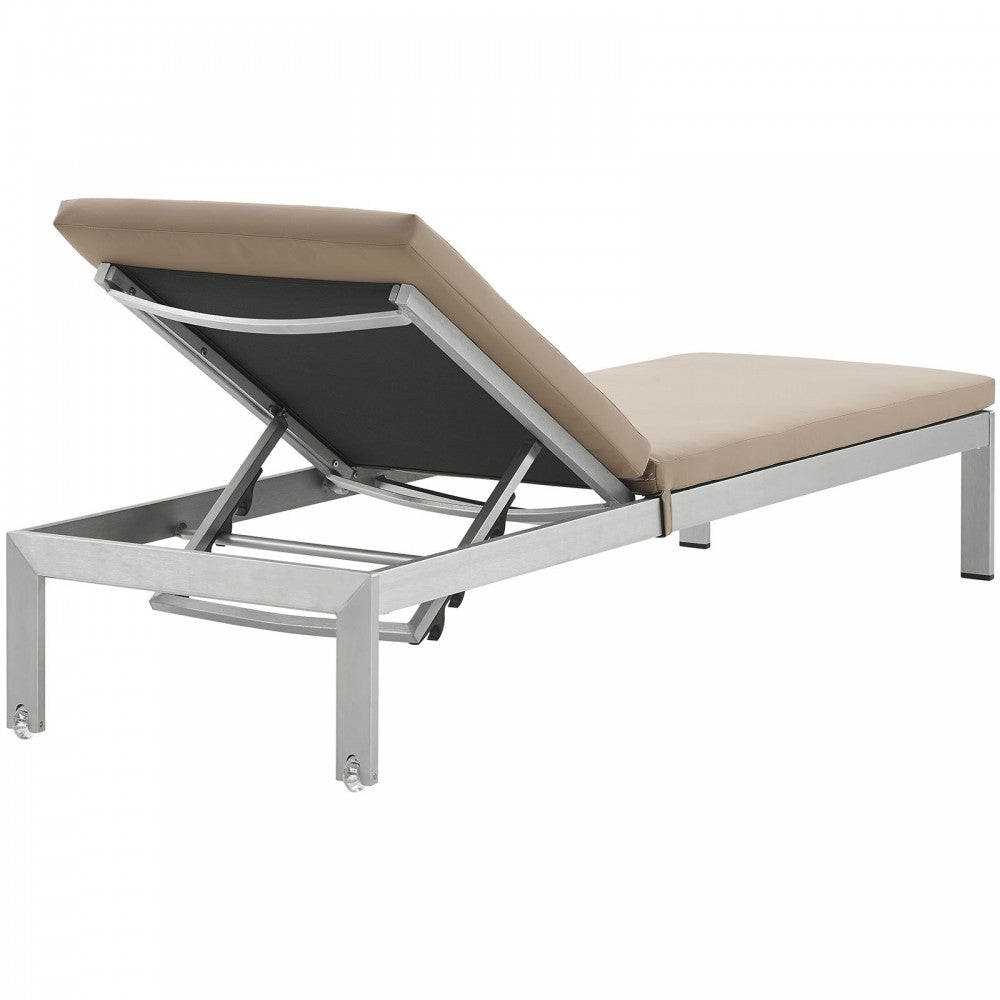 Shore Outdoor Patio Aluminum Chaise with Cushions, Silver Mocha, EEI-2660-SLV-MOC