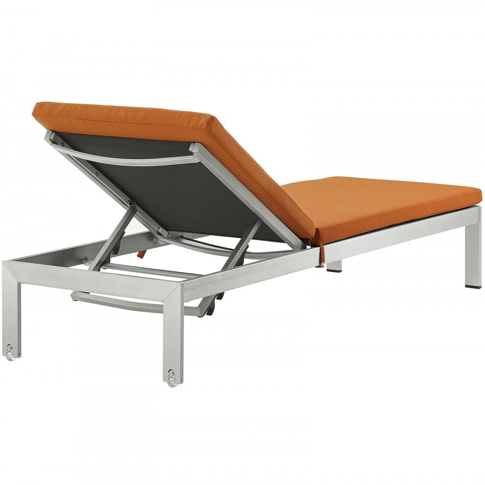 Shore Outdoor Patio Aluminum Chaise with Cushions, Silver Orange, EEI-2660-SLV-ORA
