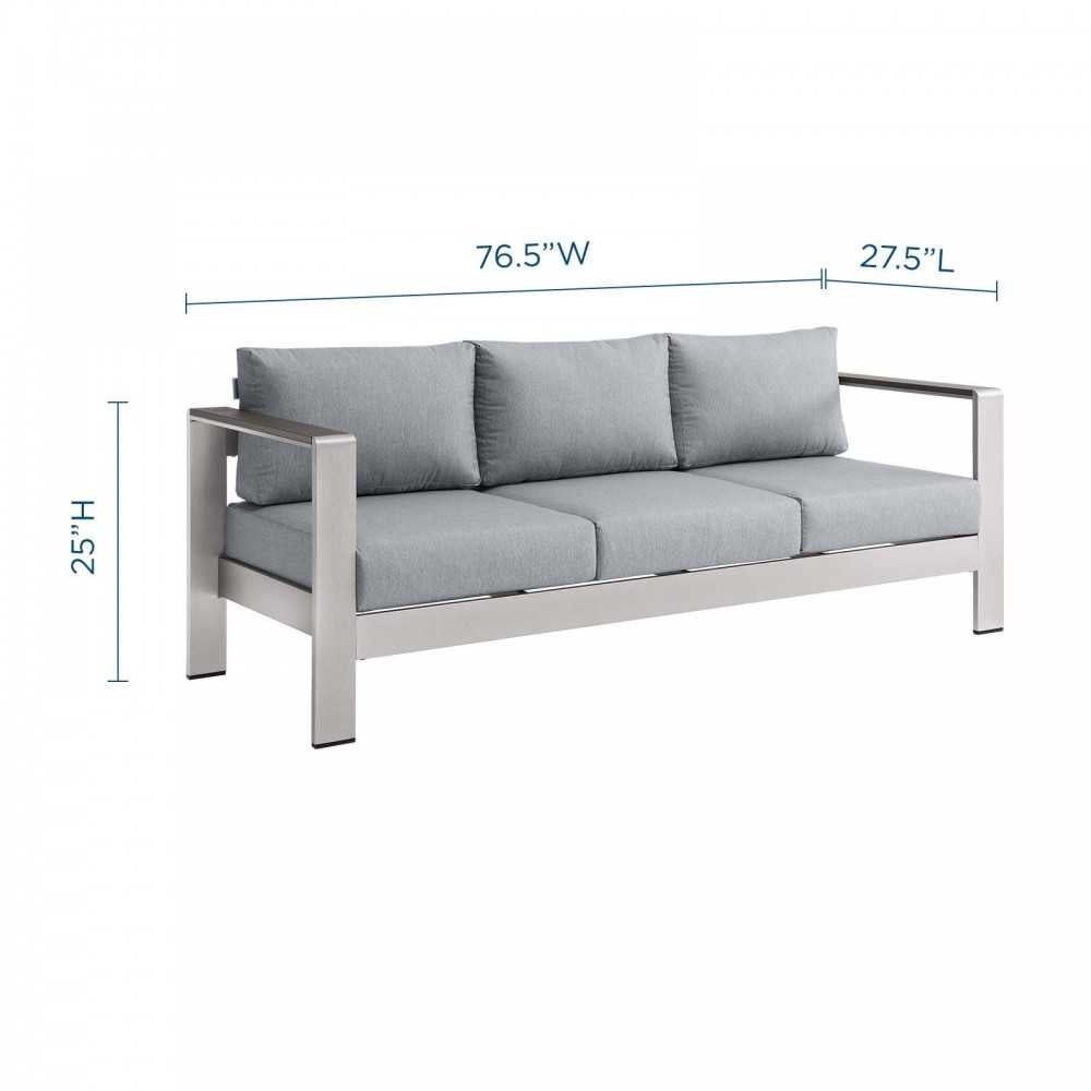 Shore Outdoor Patio Aluminum Sofa, Silver Gray