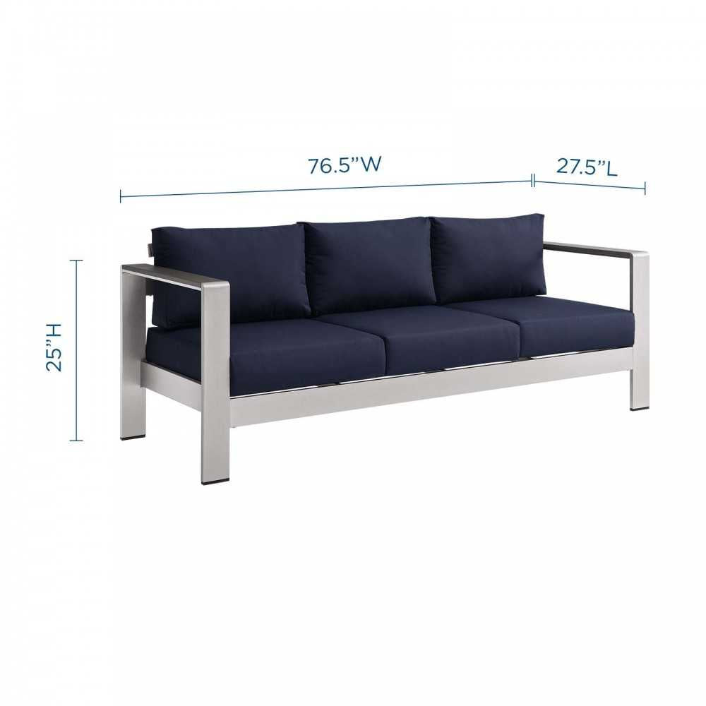 Shore Outdoor Patio Aluminum Sofa, Silver Navy