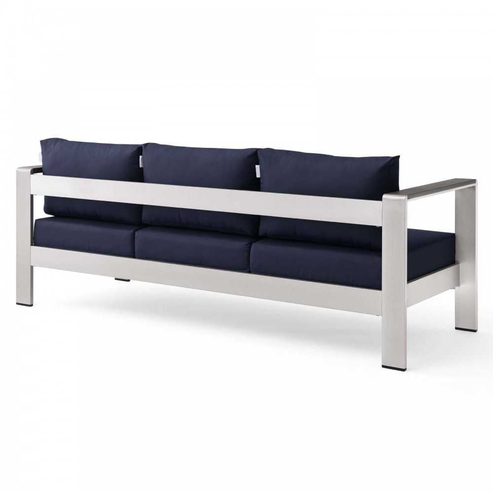 Shore Outdoor Patio Aluminum Sofa, Silver Navy