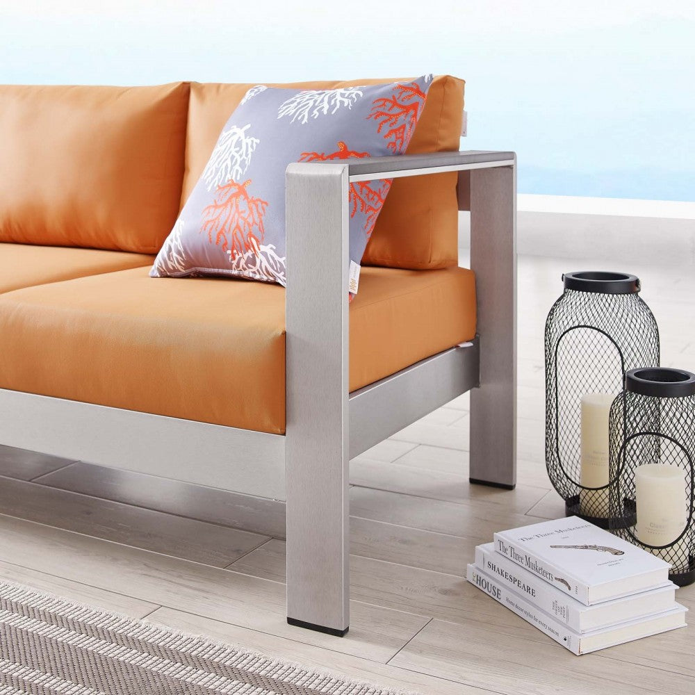 Shore Outdoor Patio Aluminum Sofa, Silver Orange