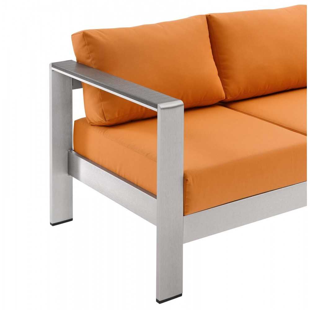 Shore Outdoor Patio Aluminum Sofa, Silver Orange