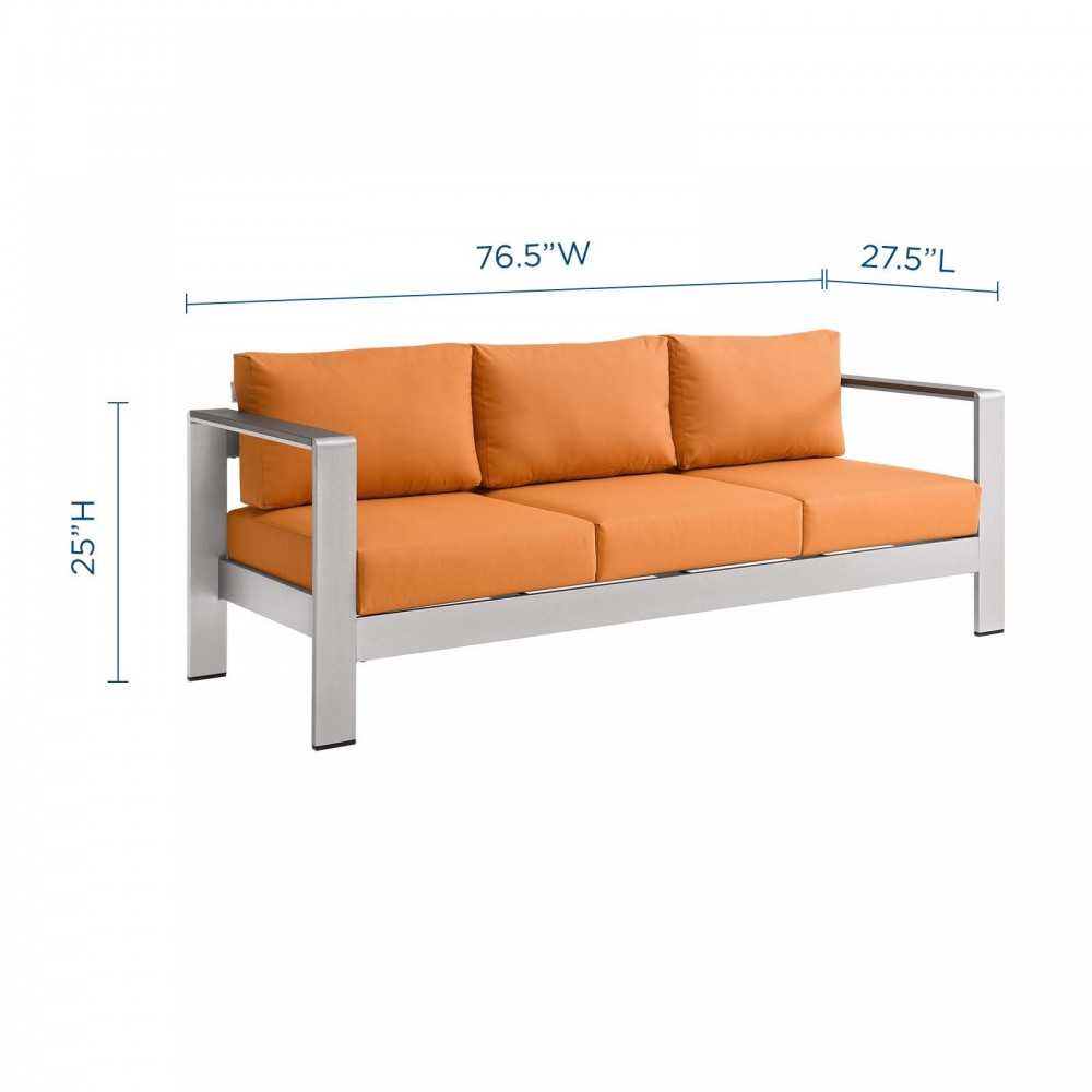 Shore Outdoor Patio Aluminum Sofa, Silver Orange