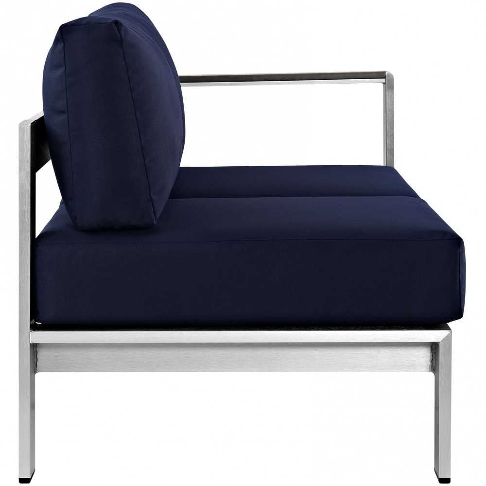 Shore Right-Arm Corner Sectional Outdoor Patio Aluminum Loveseat, Silver Navy