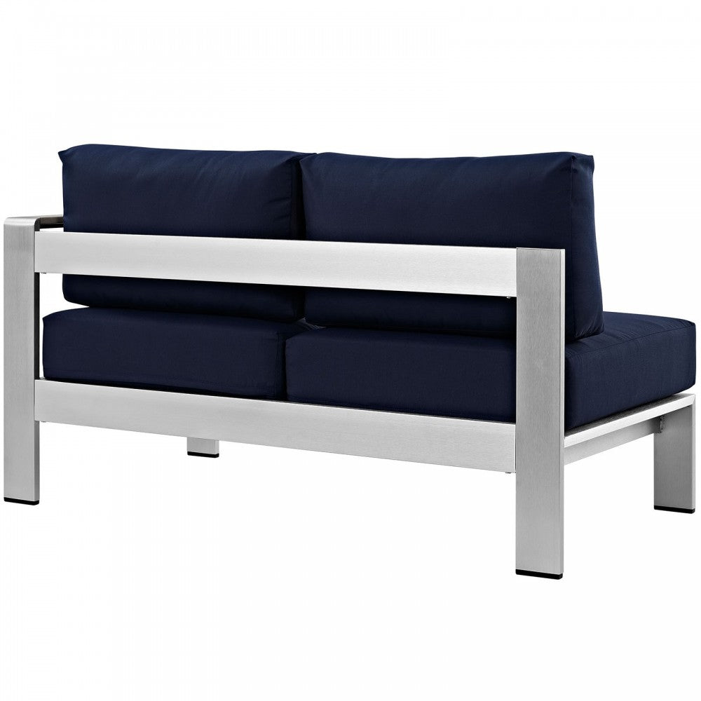 Shore Right-Arm Corner Sectional Outdoor Patio Aluminum Loveseat, Silver Navy