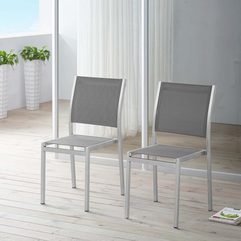 Shore Side Chair Outdoor Patio Aluminum Set of 2, Silver Gray