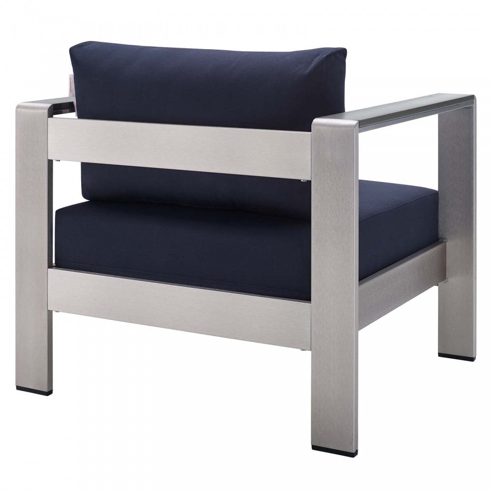 Shore Sunbrella Fabric Aluminum Outdoor Patio Armchair, Silver Navy
