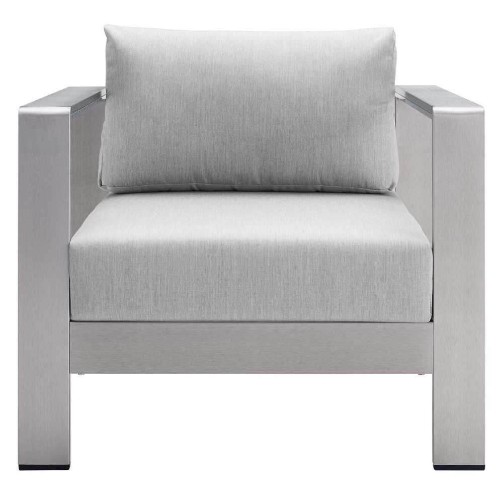 Shore Sunbrella Fabric Aluminum Outdoor Patio Armchair, Silver Gray