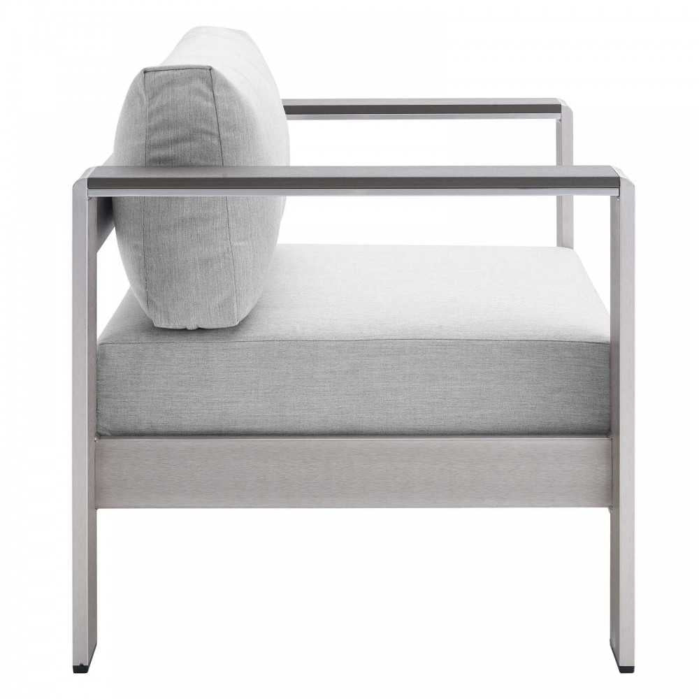 Shore Sunbrella Fabric Aluminum Outdoor Patio Armchair, Silver Gray