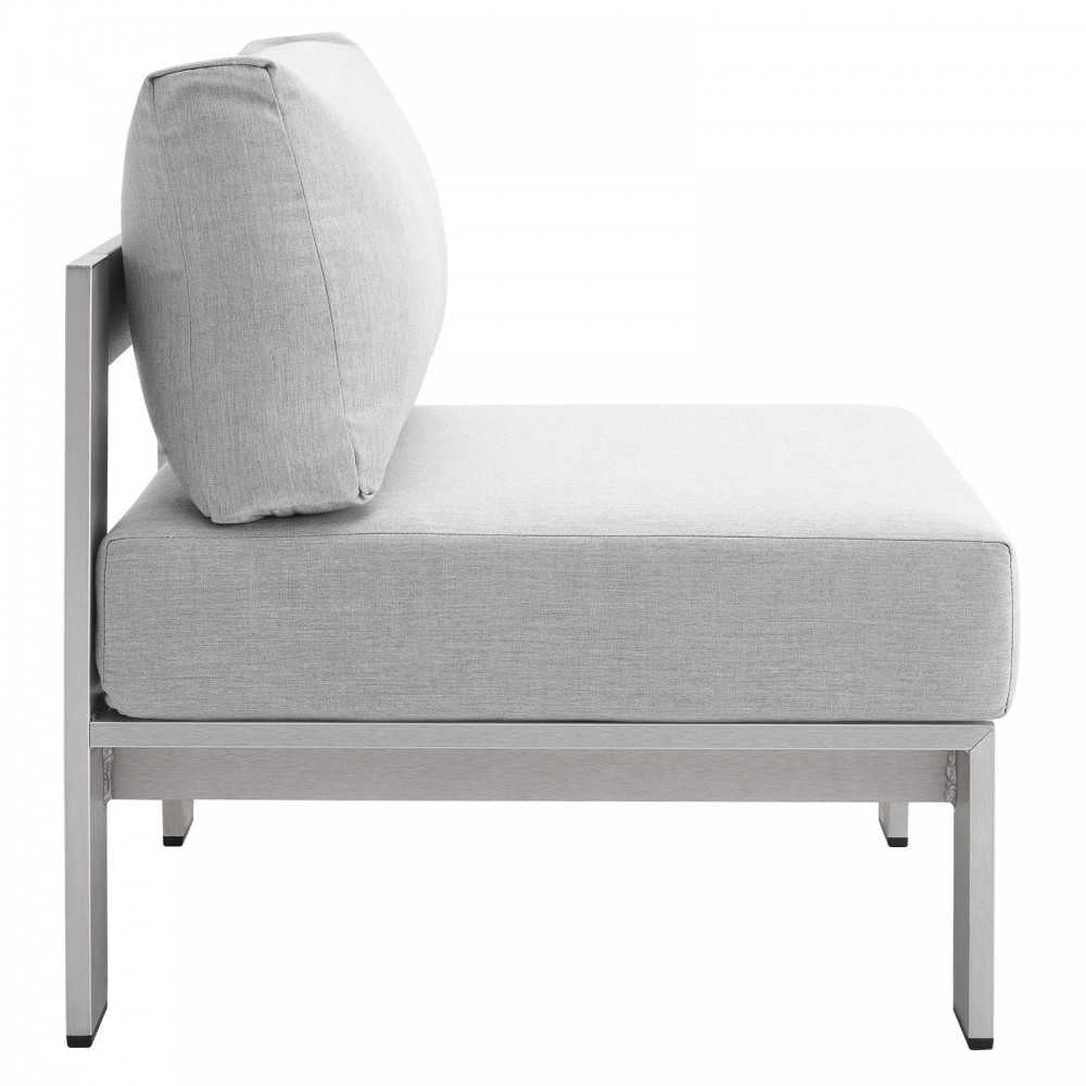 Shore Sunbrella Fabric Aluminum Outdoor Patio Armless Chair, Silver Gray