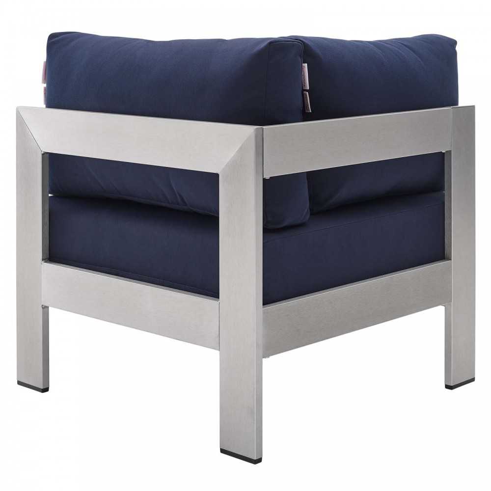 Shore Sunbrella Fabric Aluminum Outdoor Patio Corner Sofa, Silver Navy