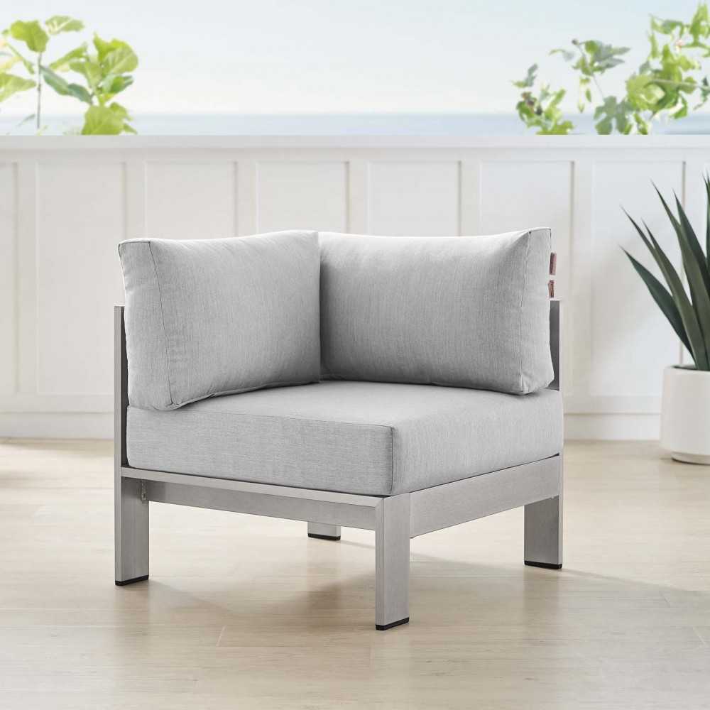 Shore Sunbrella Fabric Aluminum Outdoor Patio Corner Sofa, Silver Gray