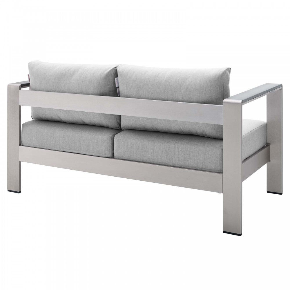Shore Sunbrella Fabric Aluminum Outdoor Patio Loveseat, Silver Gray