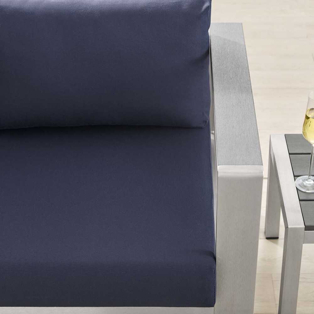 Shore Sunbrella Fabric Aluminum Outdoor Patio Right-Arm Loveseat, Silver Navy