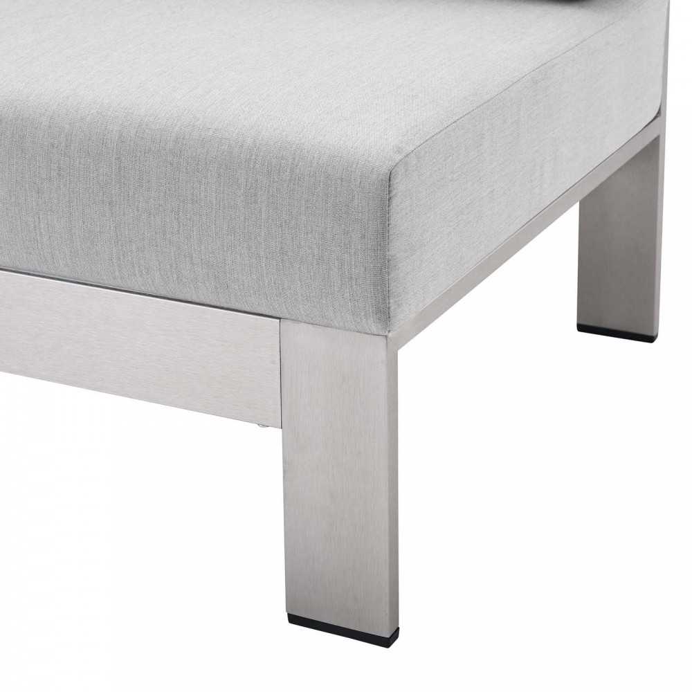 Shore Sunbrella Fabric Aluminum Outdoor Patio Right-Arm Loveseat, Silver Gray
