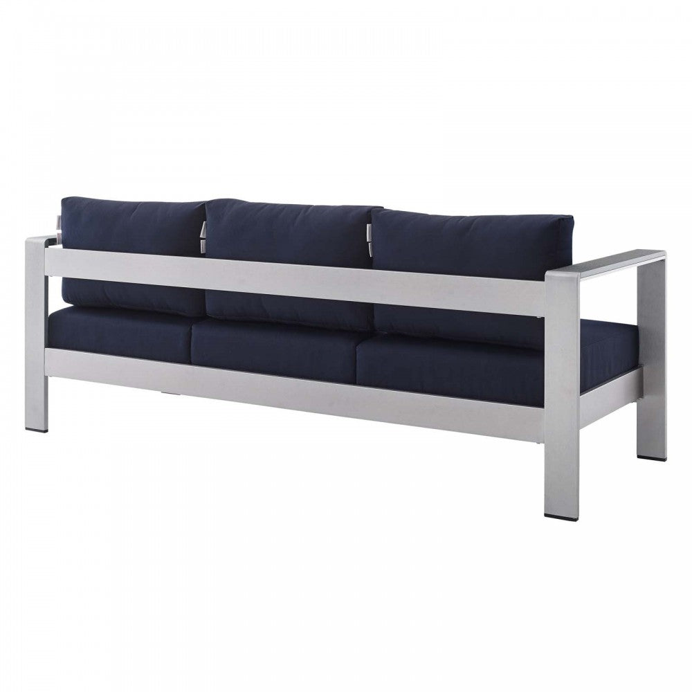 Shore Sunbrella Fabric Aluminum Outdoor Patio Sofa, Silver Navy