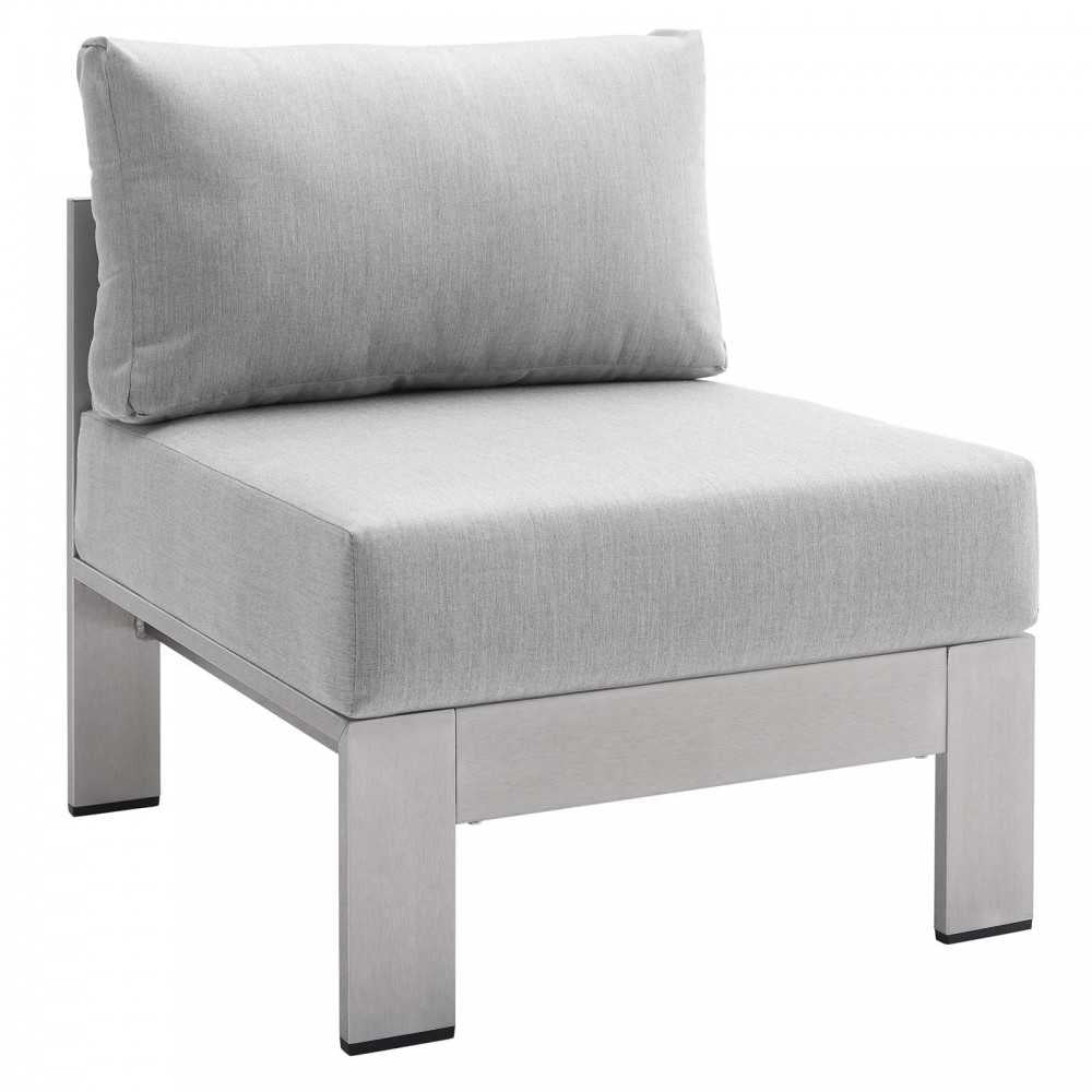 Shore Sunbrella Fabric Outdoor Patio Aluminum 3 Piece Set, Silver Gray, EEI-4312-SLV-GRY-SET