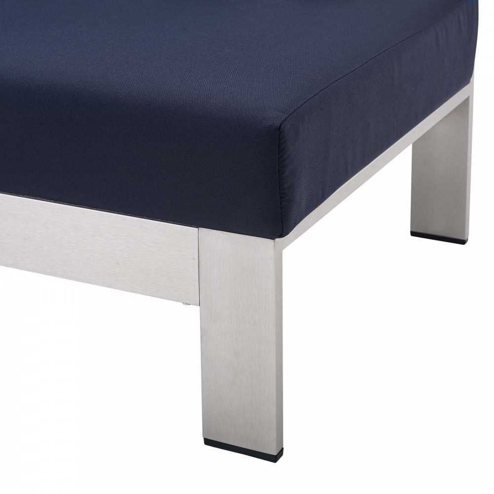 Shore Sunbrella Fabric Outdoor Patio Aluminum 4 Piece Sectional Sofa Set, Silver Navy