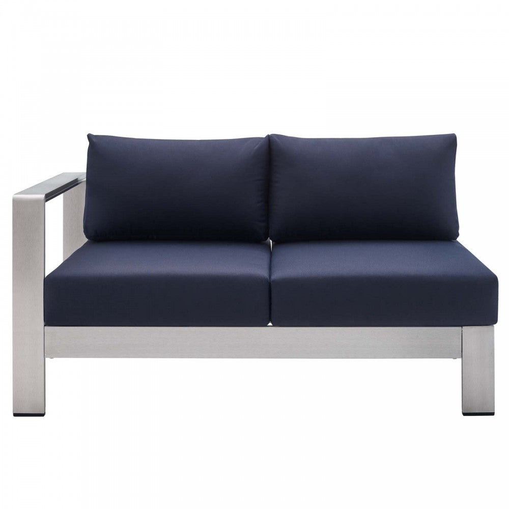 Shore Sunbrella Fabric Outdoor Patio Aluminum 4 Piece Sectional Sofa Set, Silver Navy