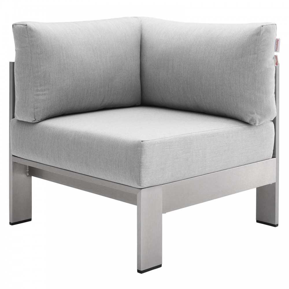 Shore Sunbrella Fabric Outdoor Patio Aluminum 4 Piece Sectional Sofa Set, Silver Gray