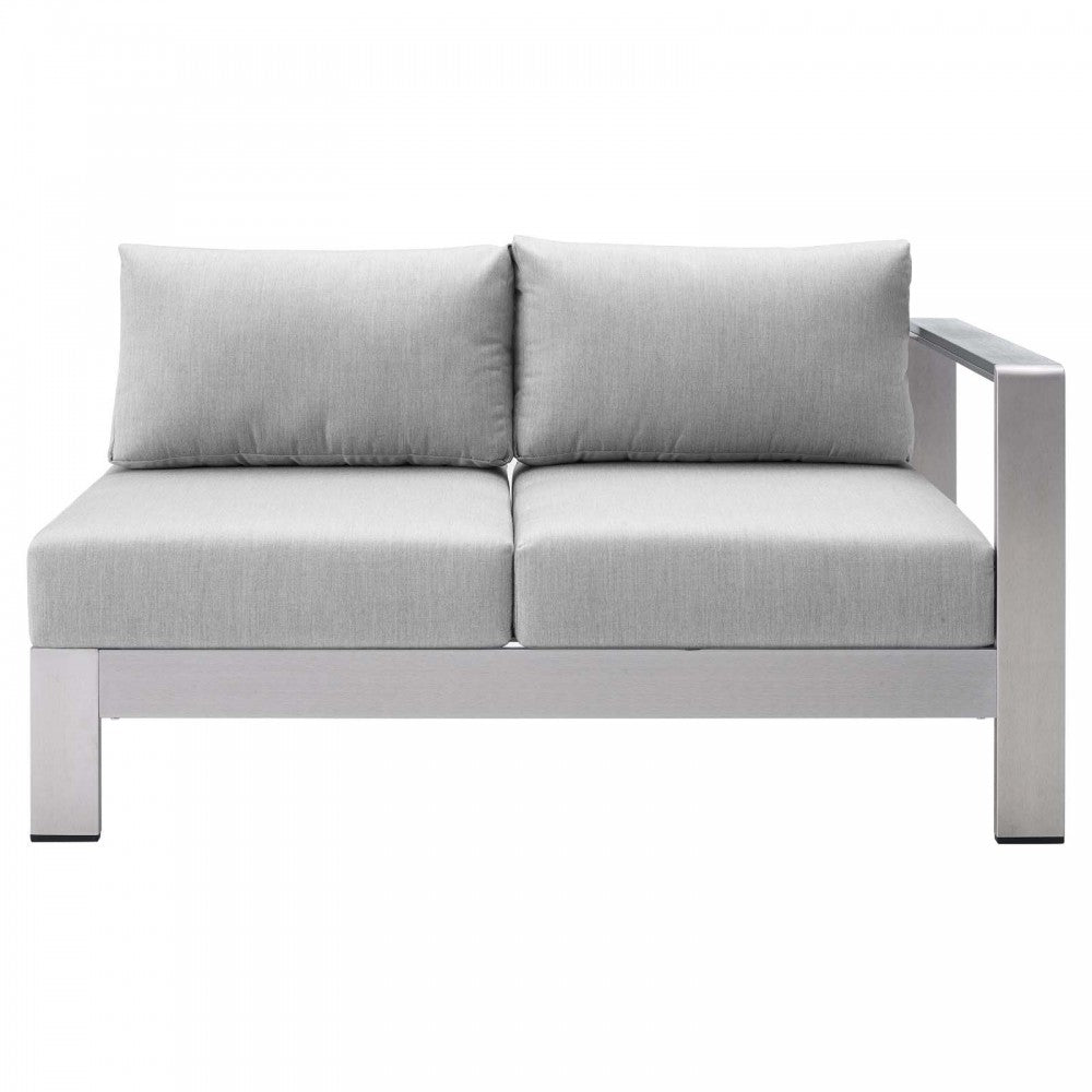 Shore Sunbrella Fabric Outdoor Patio Aluminum 4 Piece Sectional Sofa Set, Silver Gray