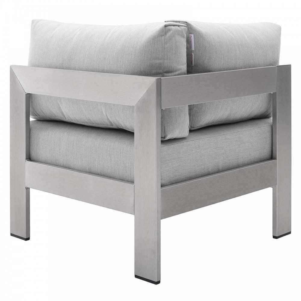 Shore Sunbrella Fabric Outdoor Patio Aluminum 5 Piece Sectional Sofa Set, Silver Gray, EEI-4317-SLV-GRY-SET