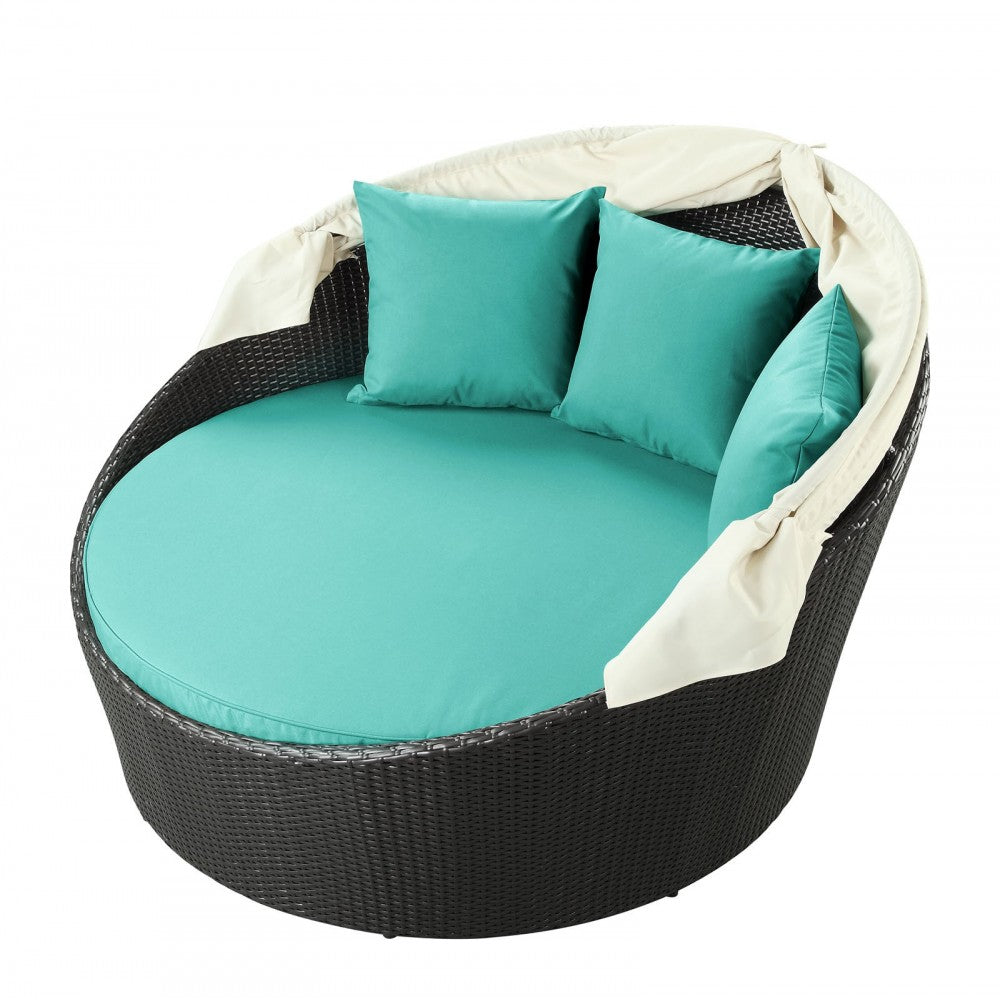 Siesta Canopy Outdoor Patio Daybed, Espresso Turquoise