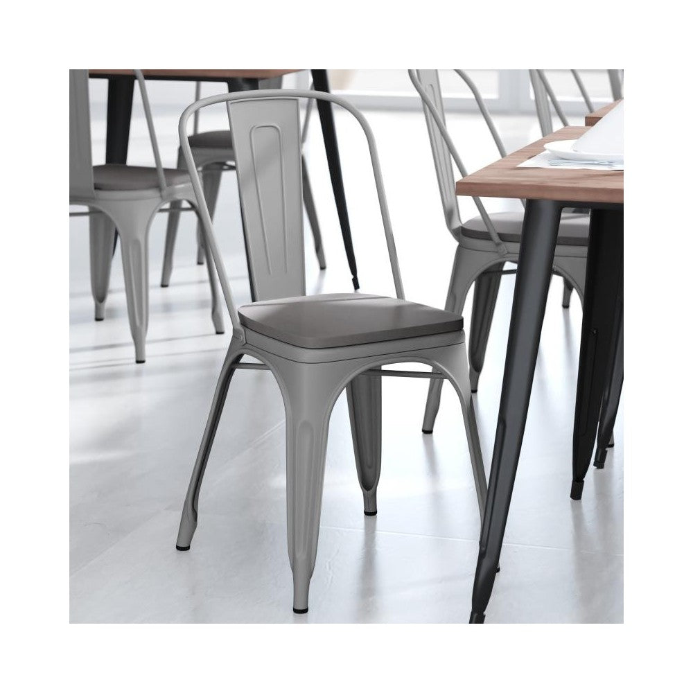 Silver Metal Chair-Gray Seat