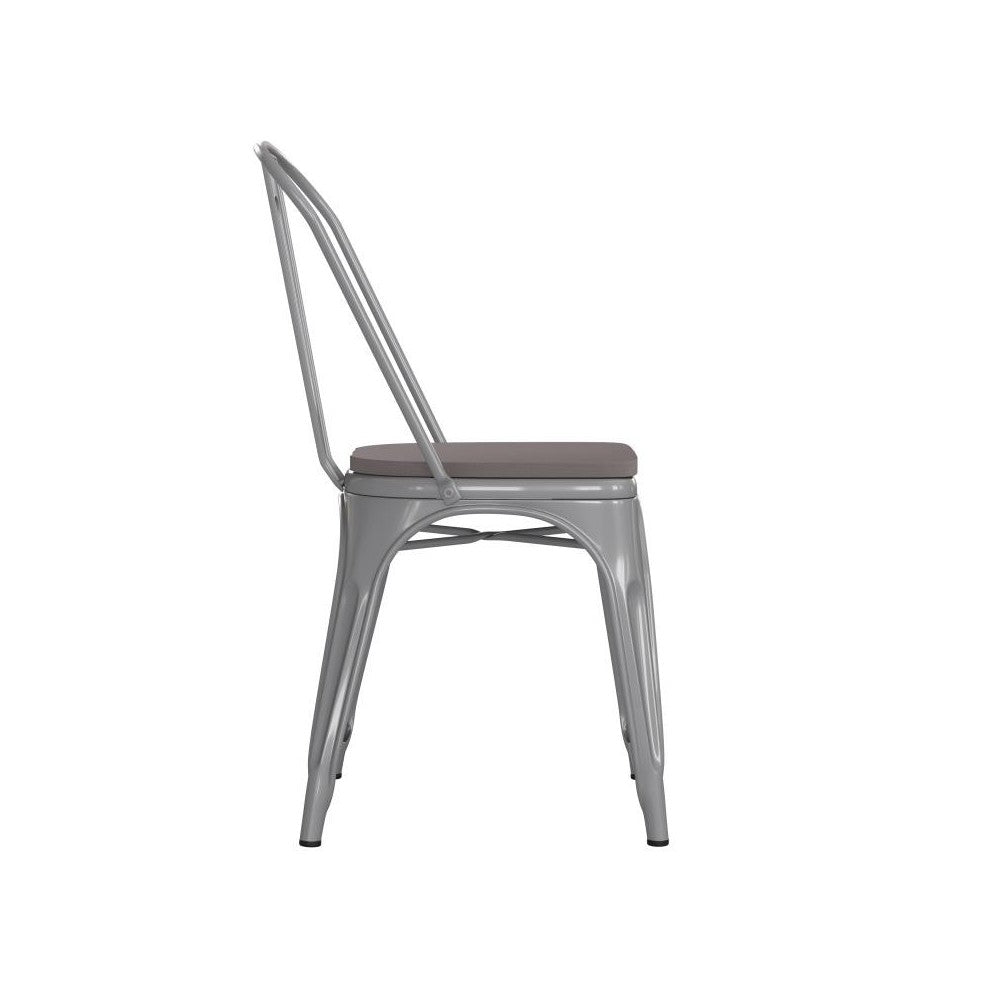 Silver Metal Chair-Gray Seat