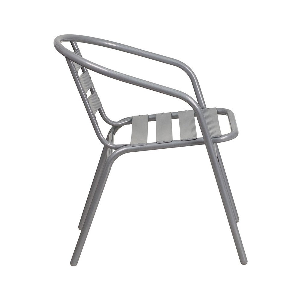 Silver Metal Restaurant Stack Chair with Aluminum Slats