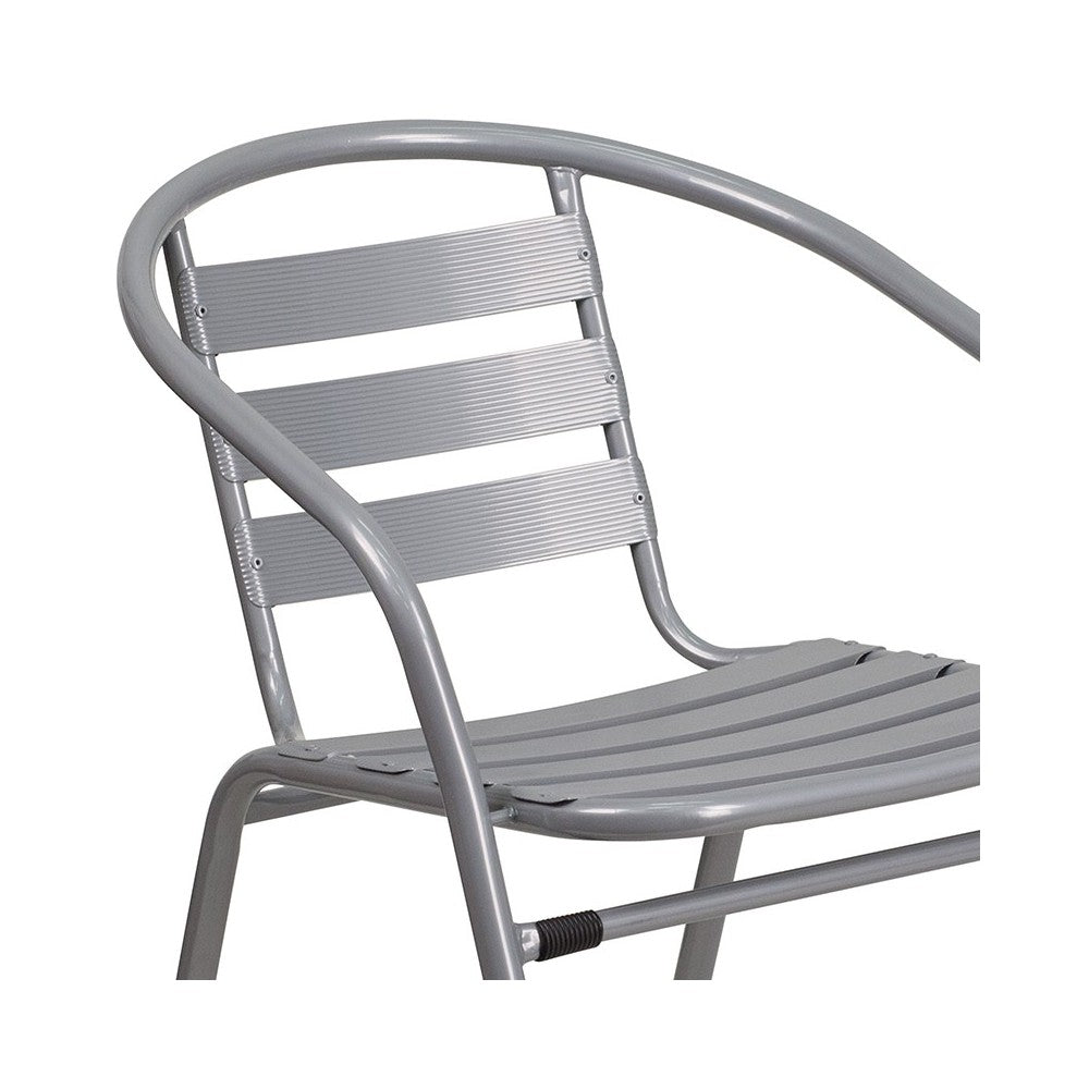 Silver Metal Restaurant Stack Chair with Aluminum Slats