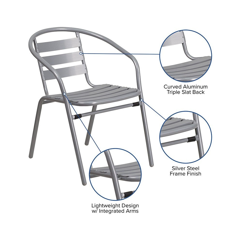 Silver Metal Restaurant Stack Chair with Aluminum Slats