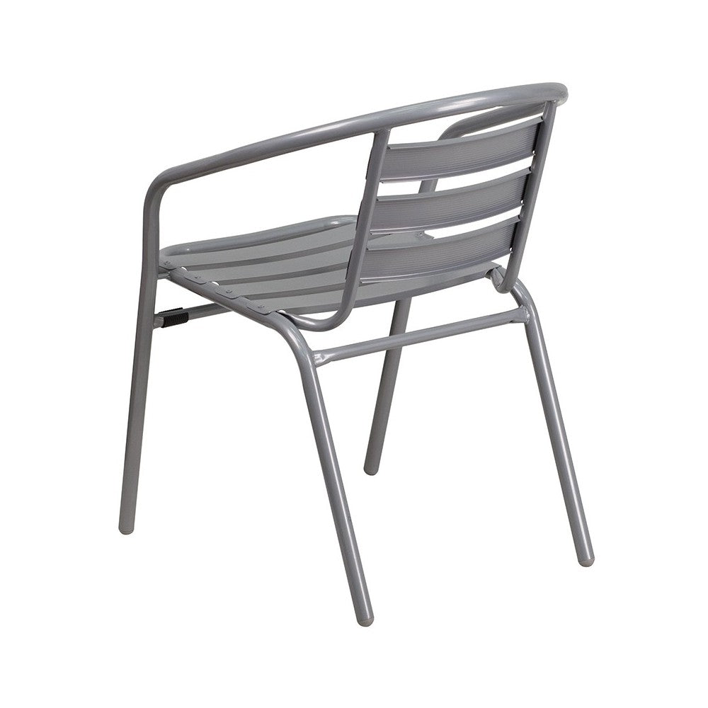 Silver Metal Restaurant Stack Chair with Aluminum Slats